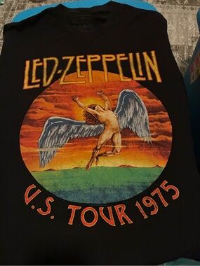 Led Zeppelin 1975 Tour Graphic Tee - Black with Orange & Green Artwork